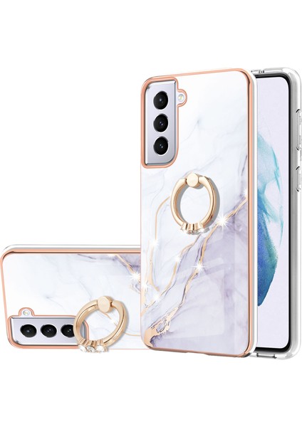 Samsung Galaxy S21+ 5g Için Mermer Desen Yumuşak Tpu Tampon Halka Tutucu Stand Kılıf Kapağı Beyaz (Yurt Dışından)
