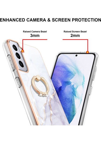 Samsung Galaxy S21+ 5g Için Mermer Desen Yumuşak Tpu Tampon Halka Tutucu Stand Kılıf Kapağı Beyaz (Yurt Dışından)