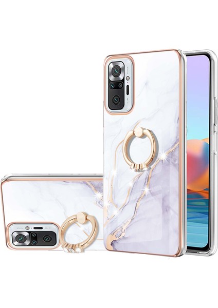 Xiaomi Redmi Note 10 Pro / 10 Pro Max Için Mermer Desen Yumuşak Tpu Tampon Halka Tutucu Stand Kılıf Kapağı Beyaz (Yurt Dışından)