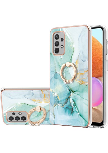 Samsung Galaxy A32 4g Için Mermer Desen Yumuşak Tpu Tampon Halka Tutucu Stand Kılıf Kapağı Turkuaz (Yurt Dışından)