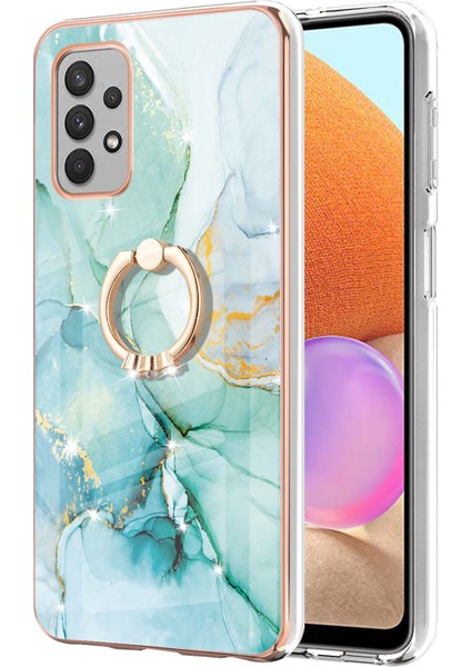 Samsung Galaxy A32 4g Için Mermer Desen Yumuşak Tpu Tampon Halka Tutucu Stand Kılıf Kapağı Turkuaz (Yurt Dışından)