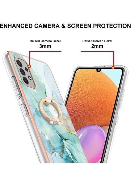 Samsung Galaxy A32 4g Için Mermer Desen Yumuşak Tpu Tampon Halka Tutucu Stand Kılıf Kapağı Turkuaz (Yurt Dışından)