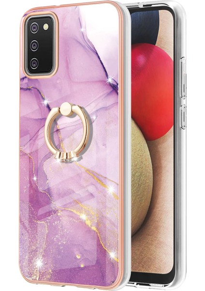 Samsung Galaxy A02S Için Mermer Desen Yumuşak Tpu Tampon Halka Tutucu Stand Kılıf Kapağı Pembe (Yurt Dışından)