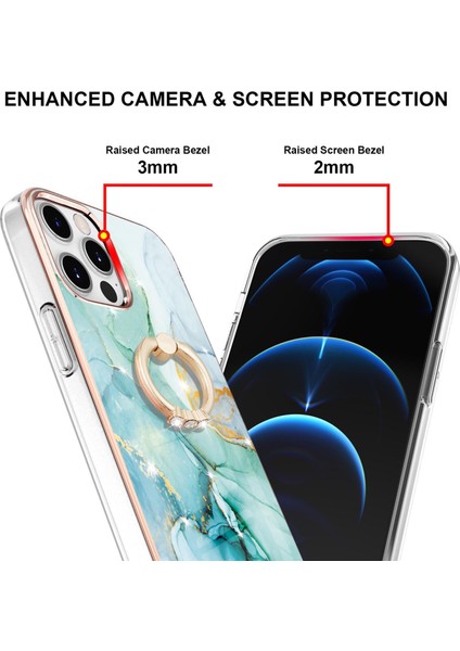 iPhone 12 / iPhone 12 Pro Için Mermer Desen Yumuşak Tpu Tampon Halka Tutucu Stand Kılıf Kapağı Turkuaz (Yurt Dışından) modelleri