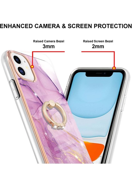 iPhone 11 Için Mermer Desen Yumuşak Tpu Tampon Halka Tutucu Stand Kılıf Kapağı Pembe (Yurt Dışından) modelleri