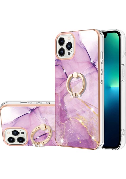 iPhone 13 Pro Için Mermer Desen Yumuşak Tpu Tampon Halka Tutucu Stand Kılıf Kapağı Pembe (Yurt Dışından)