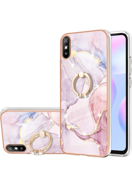 Xiaomi Redmi 9A Için Mermer Desen Yumuşak Tpu Tampon Halka Tutucu Stand Kılıf Kapağı Rose Gold (Yurt Dışından)