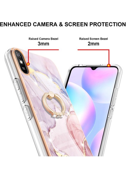 Xiaomi Redmi 9A Için Mermer Desen Yumuşak Tpu Tampon Halka Tutucu Stand Kılıf Kapağı Rose Gold (Yurt Dışından)