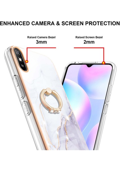 Xiaomi Redmi 9A Için Mermer Desen Yumuşak Tpu Tampon Halka Tutucu Stand Kılıf Kapağı Beyaz (Yurt Dışından) modelleri