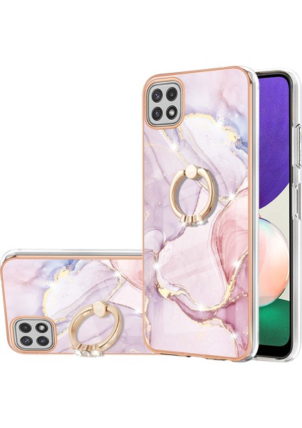 Samsung Galaxy A22 5g Için Mermer Desen Yumuşak Tpu Tampon Halka Tutucu Stand Kılıf Kapağı Rose Gold (Yurt Dışından)
