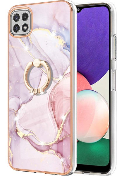 Samsung Galaxy A22 5g Için Mermer Desen Yumuşak Tpu Tampon Halka Tutucu Stand Kılıf Kapağı Rose Gold (Yurt Dışından)