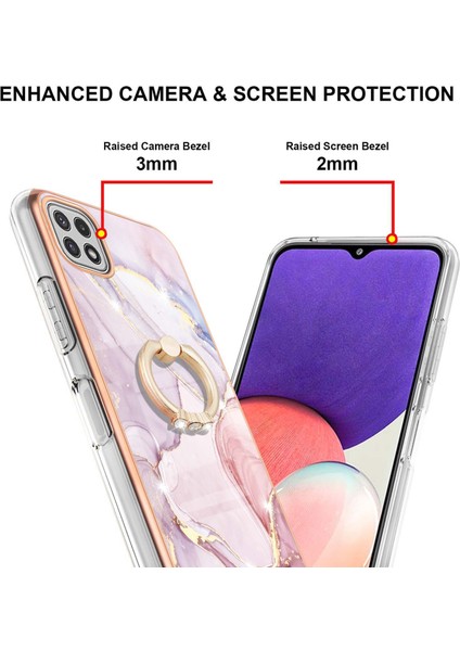 Samsung Galaxy A22 5g Için Mermer Desen Yumuşak Tpu Tampon Halka Tutucu Stand Kılıf Kapağı Rose Gold (Yurt Dışından)