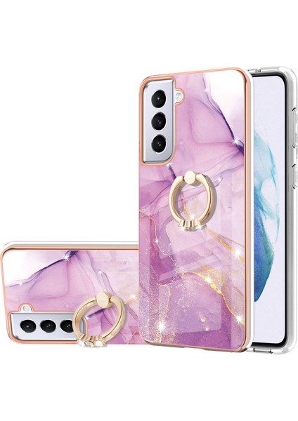 Samsung Galaxy S21 5g Için Mermer Desen Yumuşak Tpu Tampon Halka Tutucu Stand Kılıf Kapağı Pembe (Yurt Dışından)