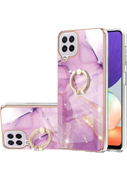 Samsung Galaxy A22 4g Için Mermer Desen Yumuşak Tpu Tampon Halka Tutucu Stand Kılıf Kapağı Pembe (Yurt Dışından)