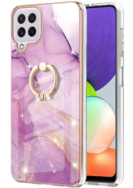 Samsung Galaxy A22 4g Için Mermer Desen Yumuşak Tpu Tampon Halka Tutucu Stand Kılıf Kapağı Pembe (Yurt Dışından)