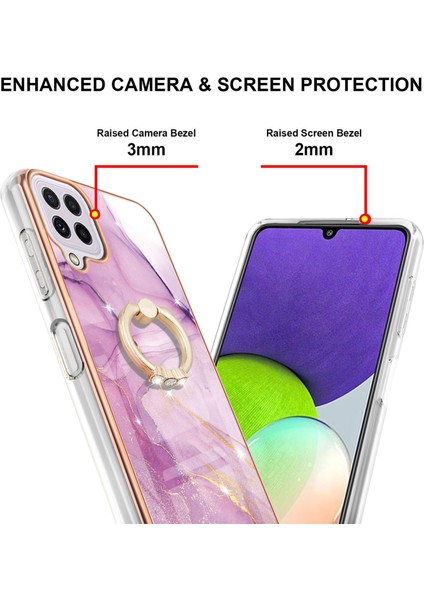 Samsung Galaxy A22 4g Için Mermer Desen Yumuşak Tpu Tampon Halka Tutucu Stand Kılıf Kapağı Pembe (Yurt Dışından)