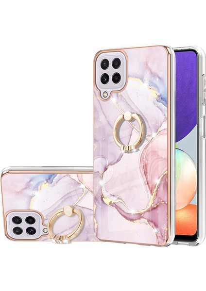 Samsung Galaxy A22 4g Için Mermer Desen Yumuşak Tpu Tampon Halka Tutucu Stand Kılıf Kapağı Rose Gold (Yurt Dışından)