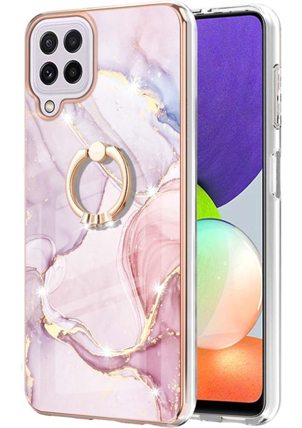Samsung Galaxy A22 4g Için Mermer Desen Yumuşak Tpu Tampon Halka Tutucu Stand Kılıf Kapağı Rose Gold (Yurt Dışından)