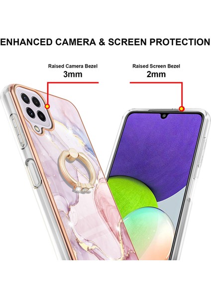 Samsung Galaxy A22 4g Için Mermer Desen Yumuşak Tpu Tampon Halka Tutucu Stand Kılıf Kapağı Rose Gold (Yurt Dışından)