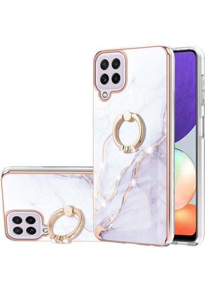 Samsung Galaxy A22 4g Için Mermer Desen Yumuşak Tpu Tampon Halka Tutucu Stand Kılıf Kapağı Beyaz (Yurt Dışından)
