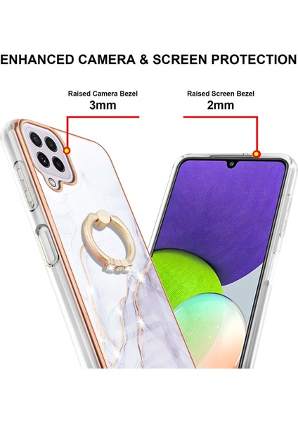 Samsung Galaxy A22 4g Için Mermer Desen Yumuşak Tpu Tampon Halka Tutucu Stand Kılıf Kapağı Beyaz (Yurt Dışından)