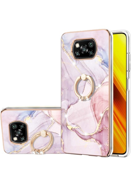 Xiaomi Poco X3 Için Mermer Desen Yumuşak Tpu Tampon Halka Tutucu Stand Kılıf Kapağı Rose Gold (Yurt Dışından)