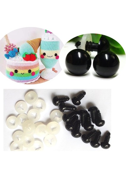 Amigurumi Vidalı Göz 12 mm - Siyah (20 Adet-10 Çift) Güvenlik Sertifikalı