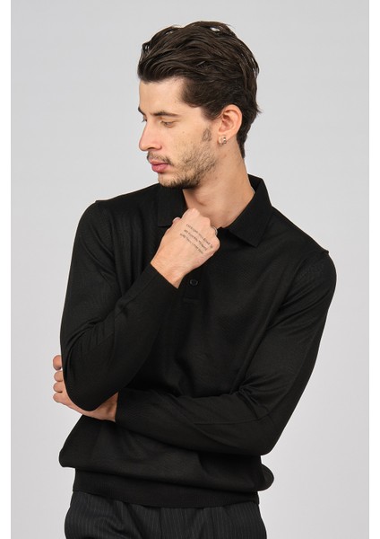 Erkek Polo Yaka Yün Kazak 4538004 Siyah modelleri