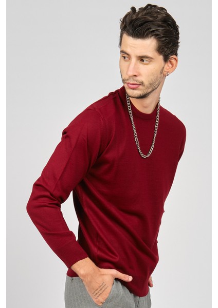 Erkek Bisiklet Yaka Yün Kazak 4536063 Bordo modelleri