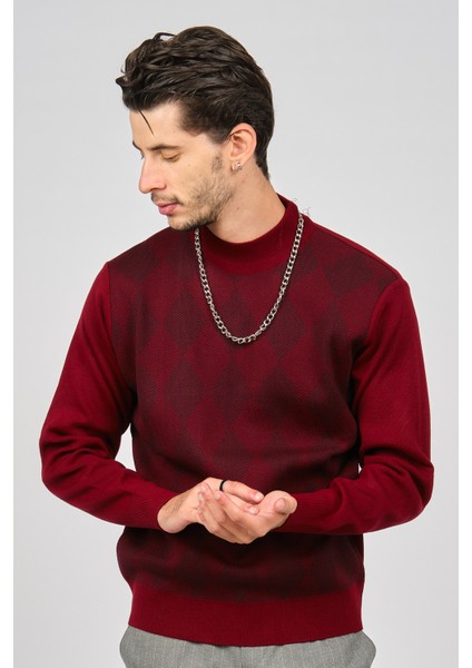 Erkek Baklava Desenli Yünlü Kazak 4539200 Bordo fiyatları