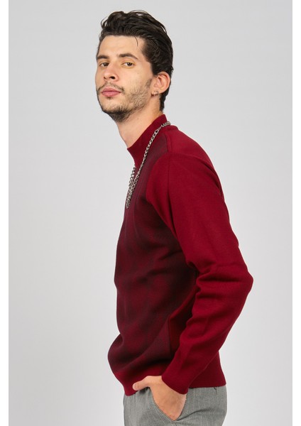 Erkek Baklava Desenli Yünlü Kazak 4539200 Bordo modelleri