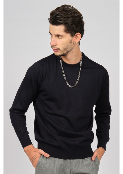 Erkek Bisiklet Yaka Yün Kazak 4536063 Lacivert