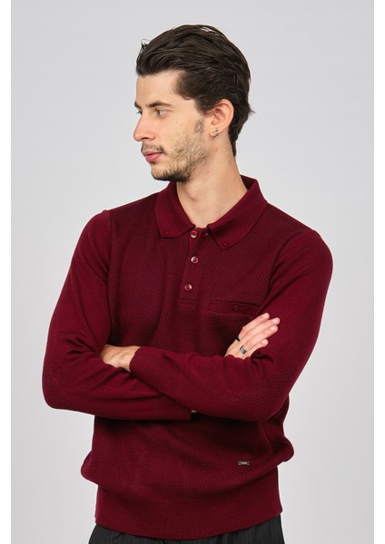 Erkek Polo Yaka Kazak 6080013 Bordo modelleri
