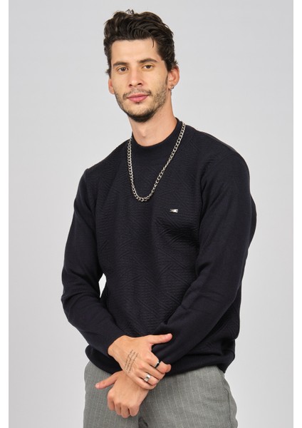 Erkek Desenli Yarım Balıkçı Kazak 6080131 Lacivert