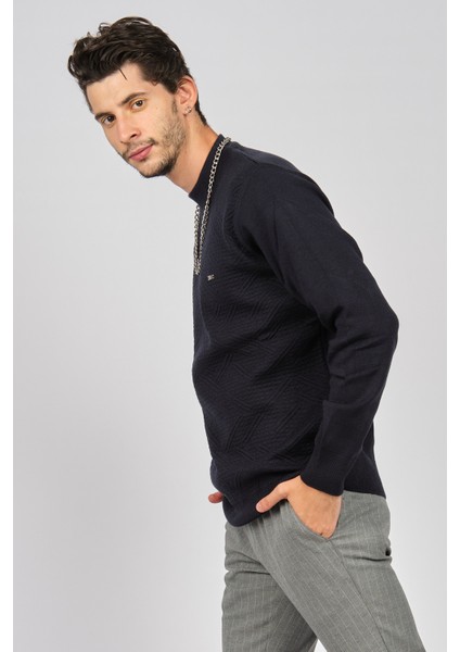 Erkek Desenli Yarım Balıkçı Kazak 6080131 Lacivert modelleri