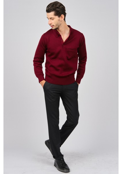 Erkek Polo Yaka Kazak 6081214 Bordo modelleri