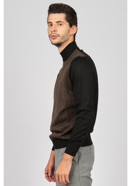 Erkek Desenli Yün Kazak 4536130 Siyah modelleri