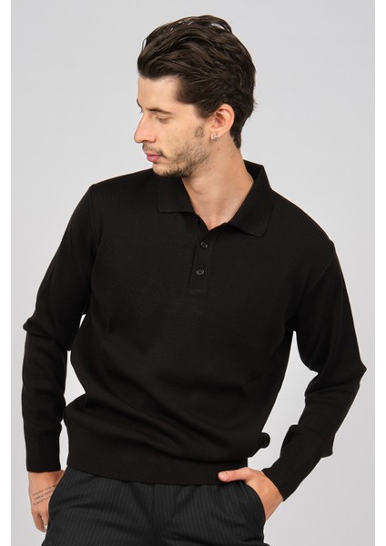 Erkek Polo Yaka Yün Kazak 4358104 Siyah