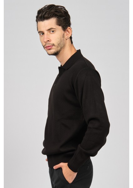 Erkek Polo Yaka Yün Kazak 4358104 Siyah modelleri