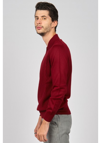 Erkek Baklava Desenli Yün Kazak 4536034 Bordo modelleri