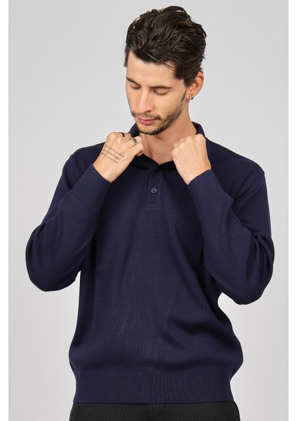 Erkek Polo Yaka Yün Kazak 4358104 Indigo