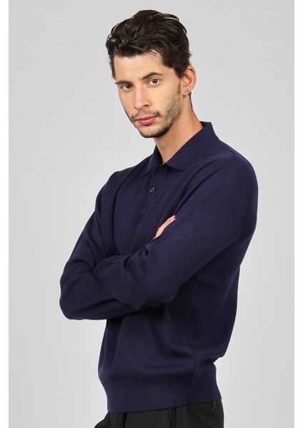 Erkek Polo Yaka Yün Kazak 4358104 Indigo modelleri