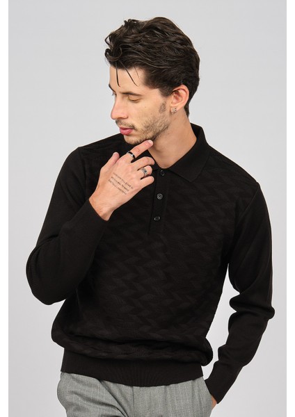 Erkek Desenli Yün Kazak 4538144 Siyah