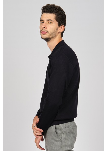 Erkek Desenli Yün Kazak 4538144 Lacivert modelleri