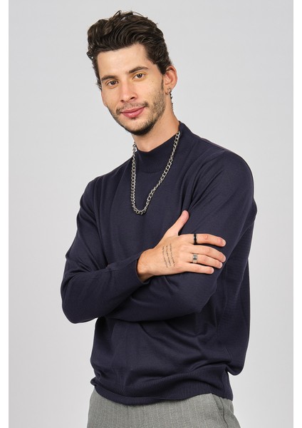 Erkek Yarım Balıkçı Yaka Yün Kazak 4530014 Lacivert