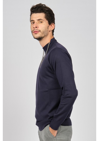 Erkek Yarım Balıkçı Yaka Yün Kazak 4530014 Lacivert modelleri