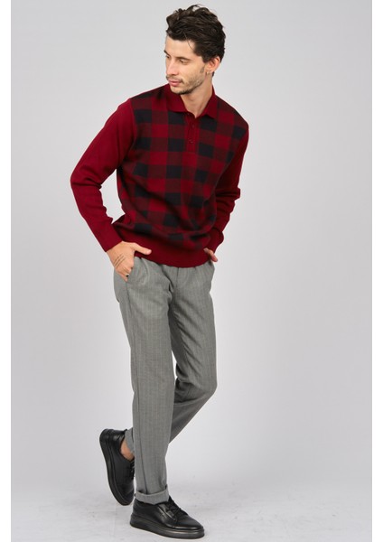 Erkek Kare Desenli Yünlü Kazak 4539134 Bordo fiyatları