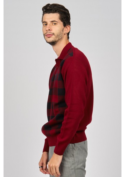 Erkek Kare Desenli Yünlü Kazak 4539134 Bordo fırsatları