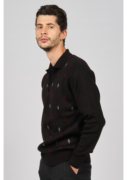 Erkek Desenli Yünlü Kazak 4539094 Siyah