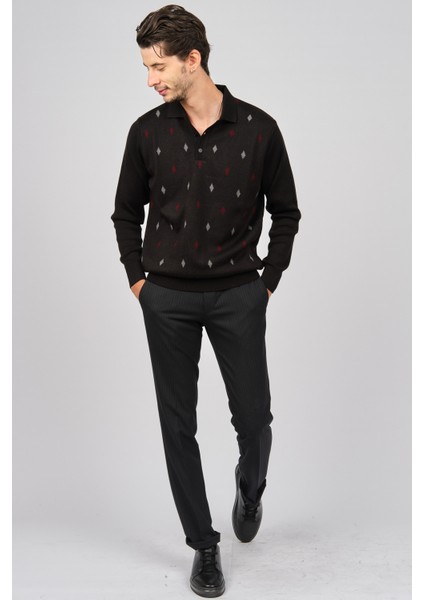 Erkek Desenli Yünlü Kazak 4539094 Siyah fiyatları